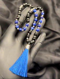 Lazulite & Onyx 33 Beads Natural Gemstones Tasbeeh